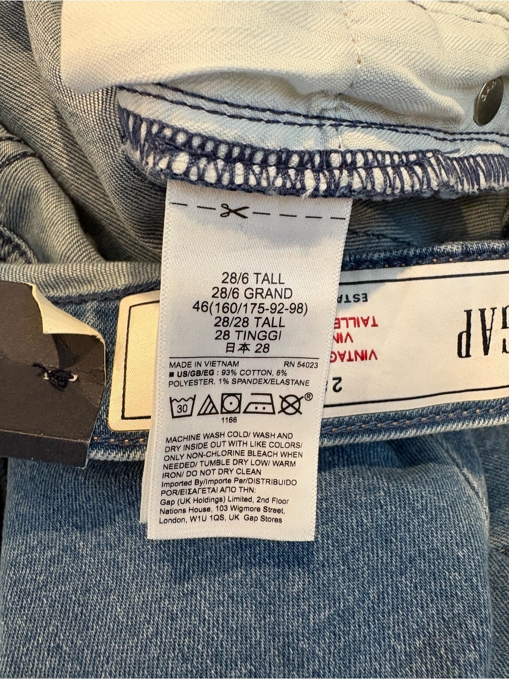 Gap Vintage Slim Mid Rise Jeans New With Tags Size 28 Tall Distressed Denim - Picture 11 of 14